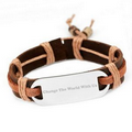 Lone Wolf Leather Bracelet w/ Engraved Metal Front
